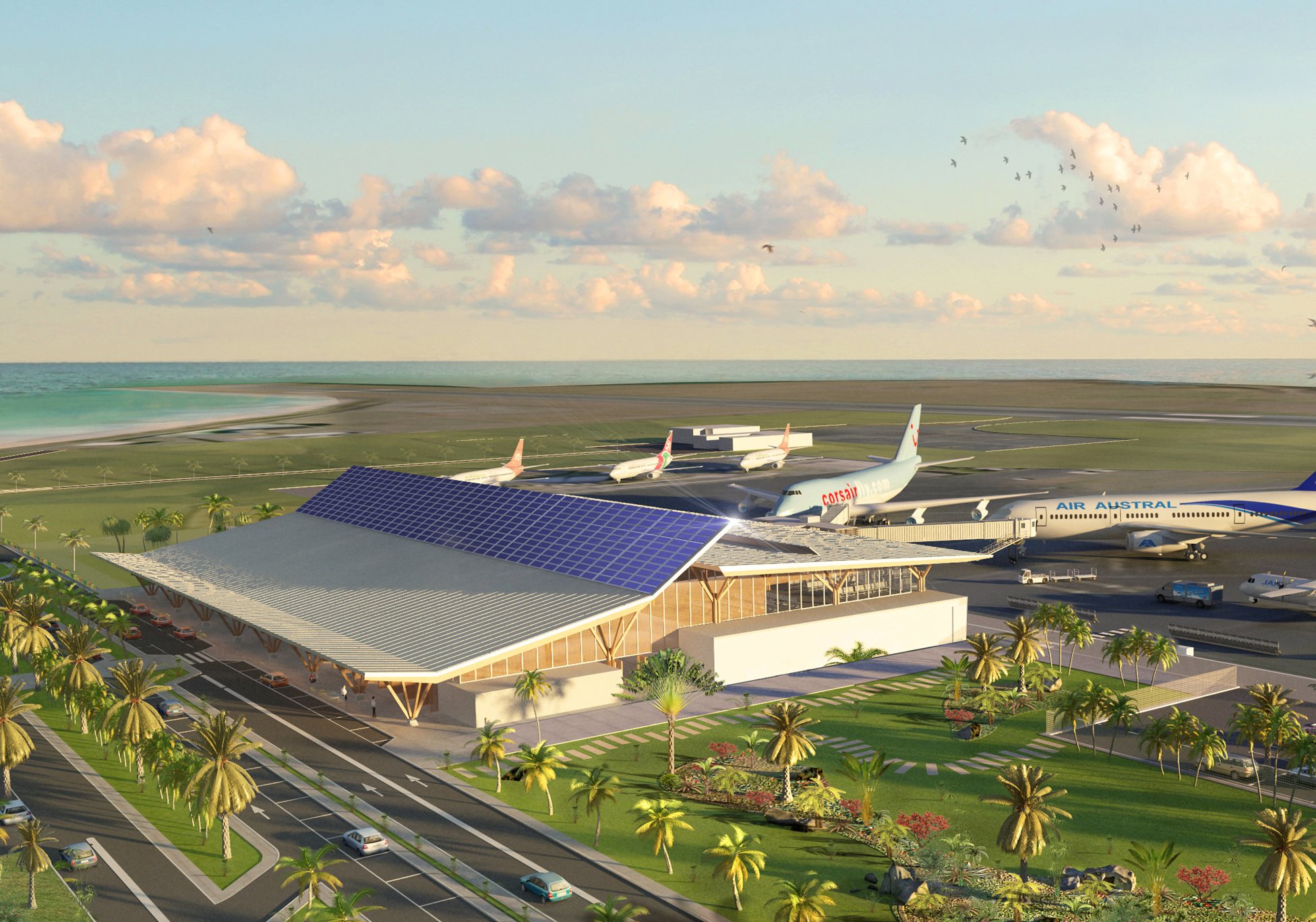 Visualisation showing an arial view of the new runway