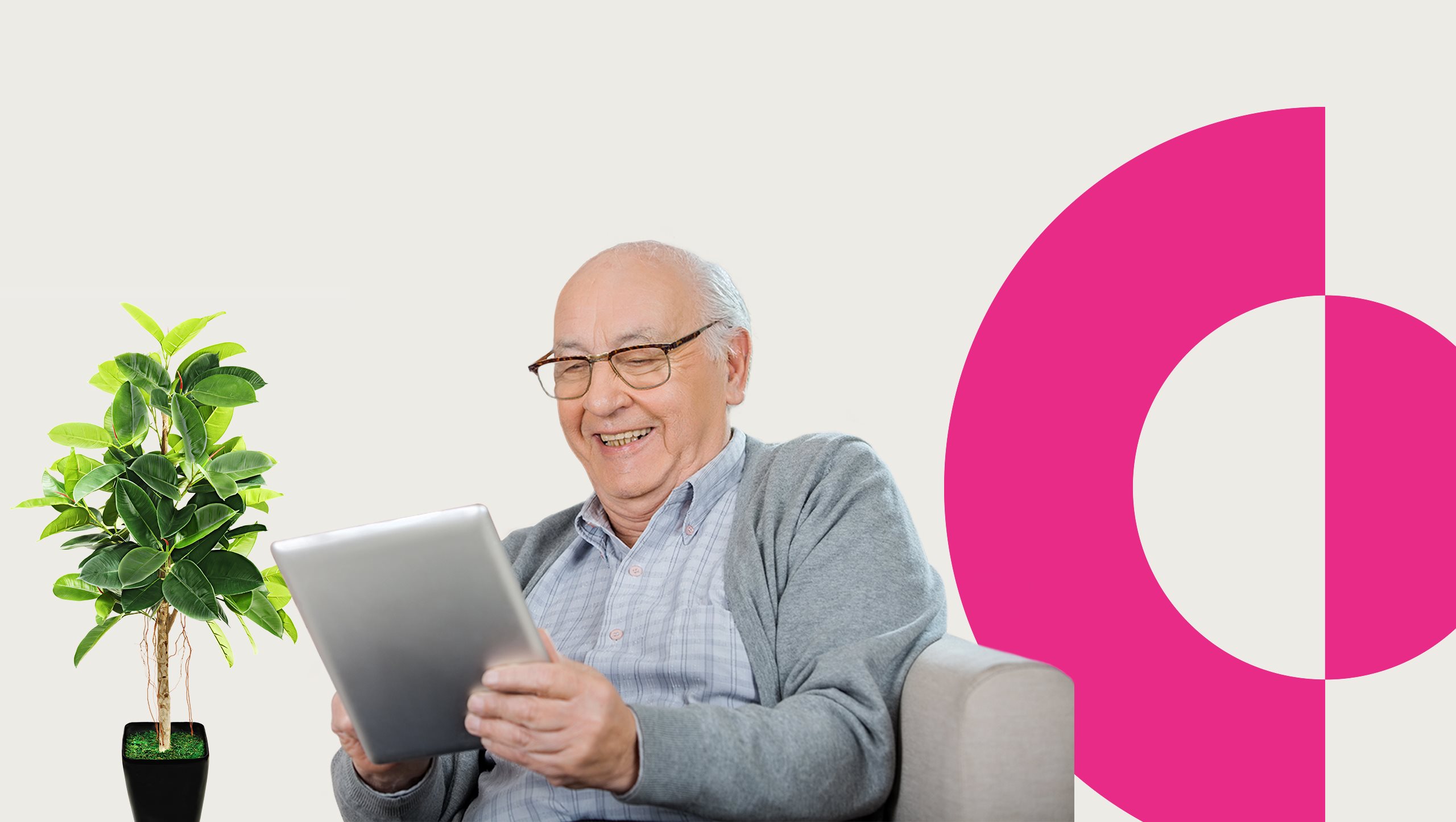 Older man enjoying his tablet device