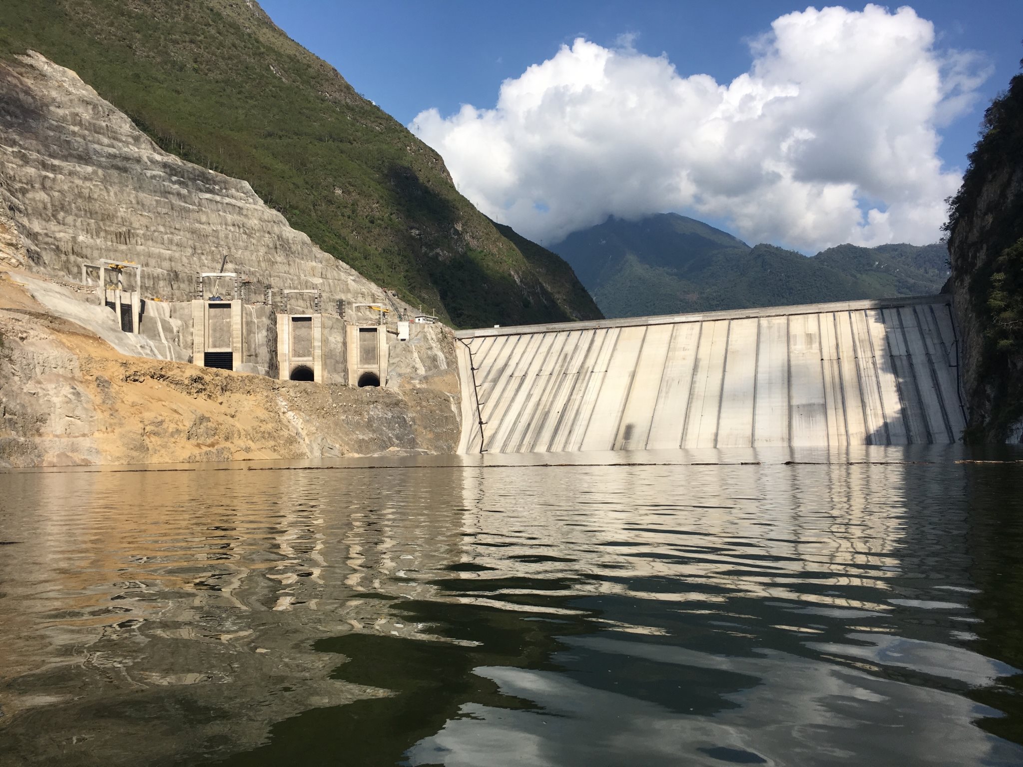 Chaglla hydropower dam, Peru, during impoundment.