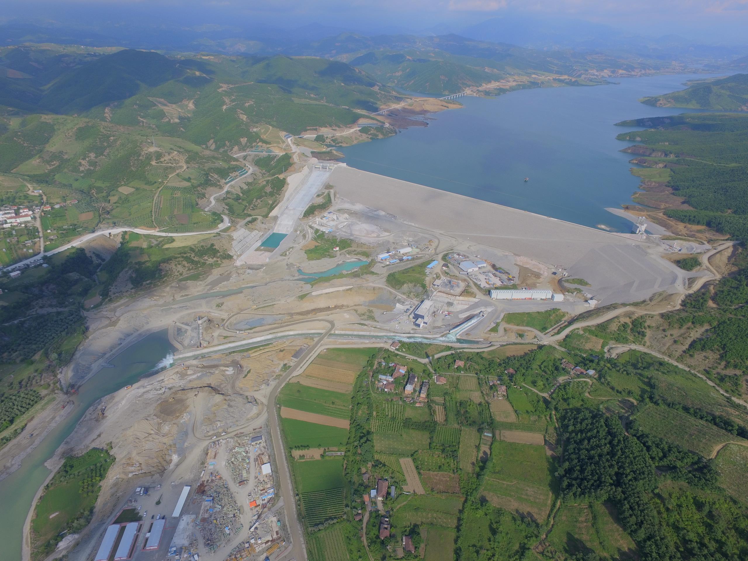 Aerial view of the Banja hydropower plant on the Devoll River in southern Albania.