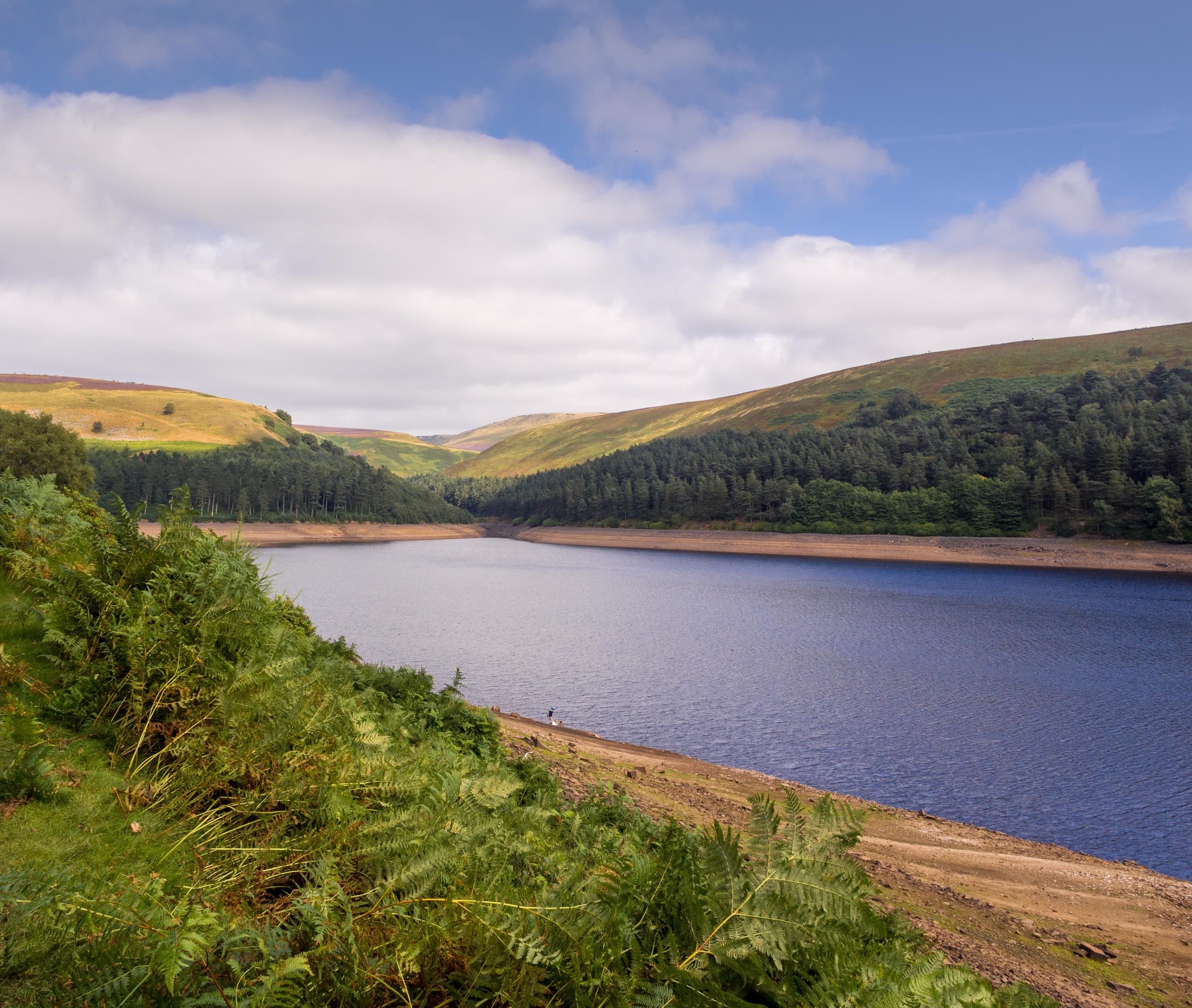 Picturesque view of Upper Derwent reservoir at low level