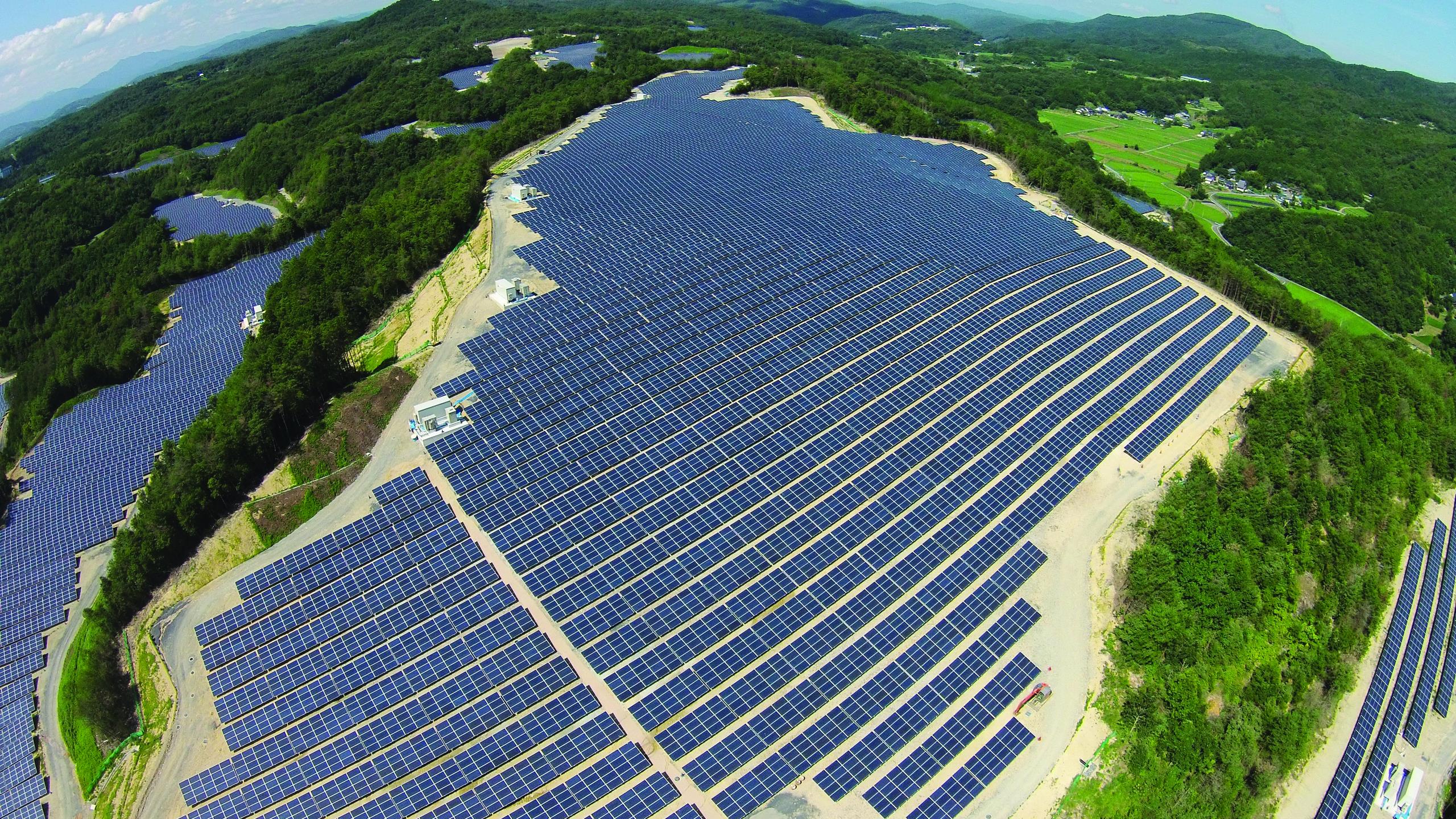 Aerial view of the Sakuto PV plant in Japan
