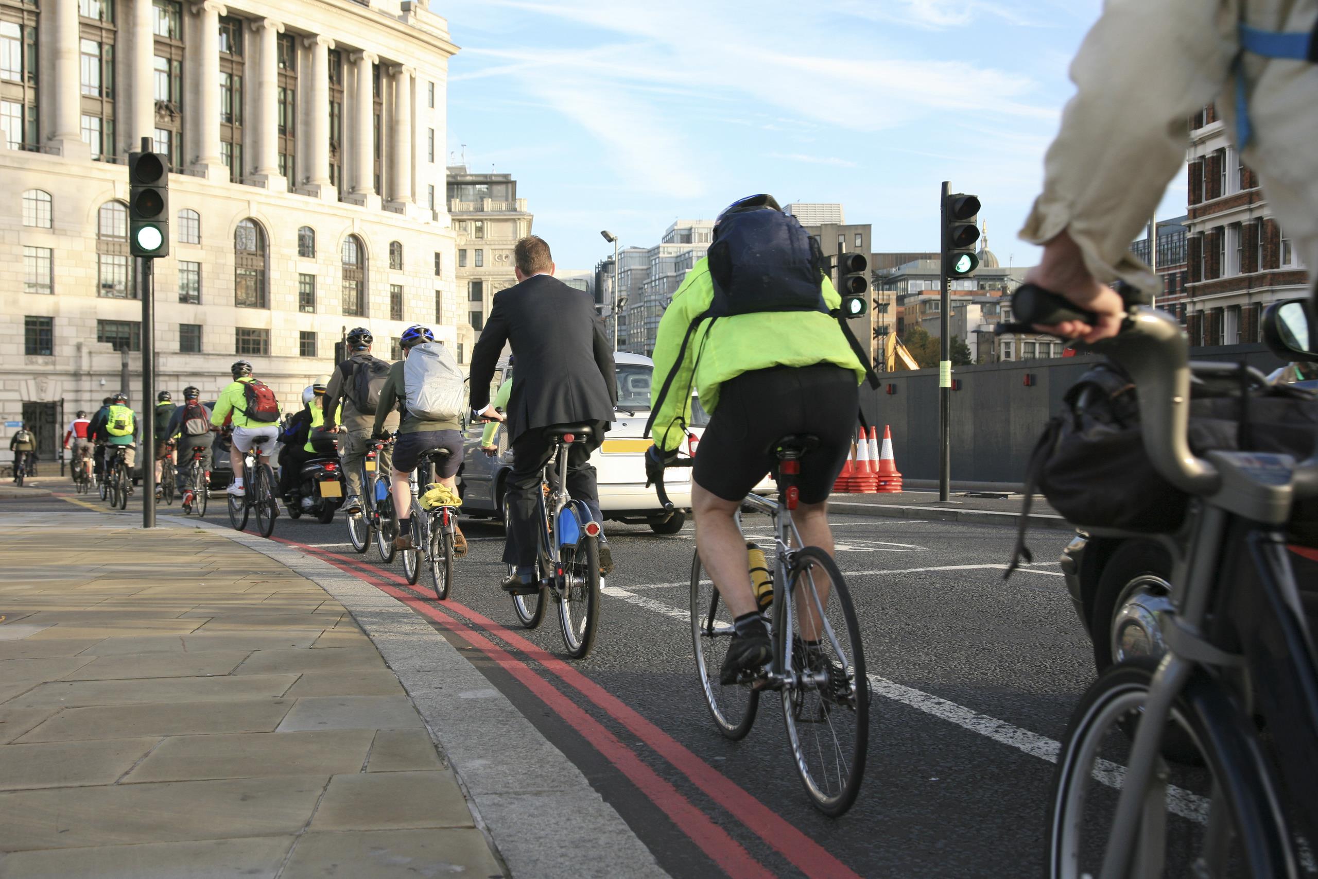 Cyclists commuting to work in London