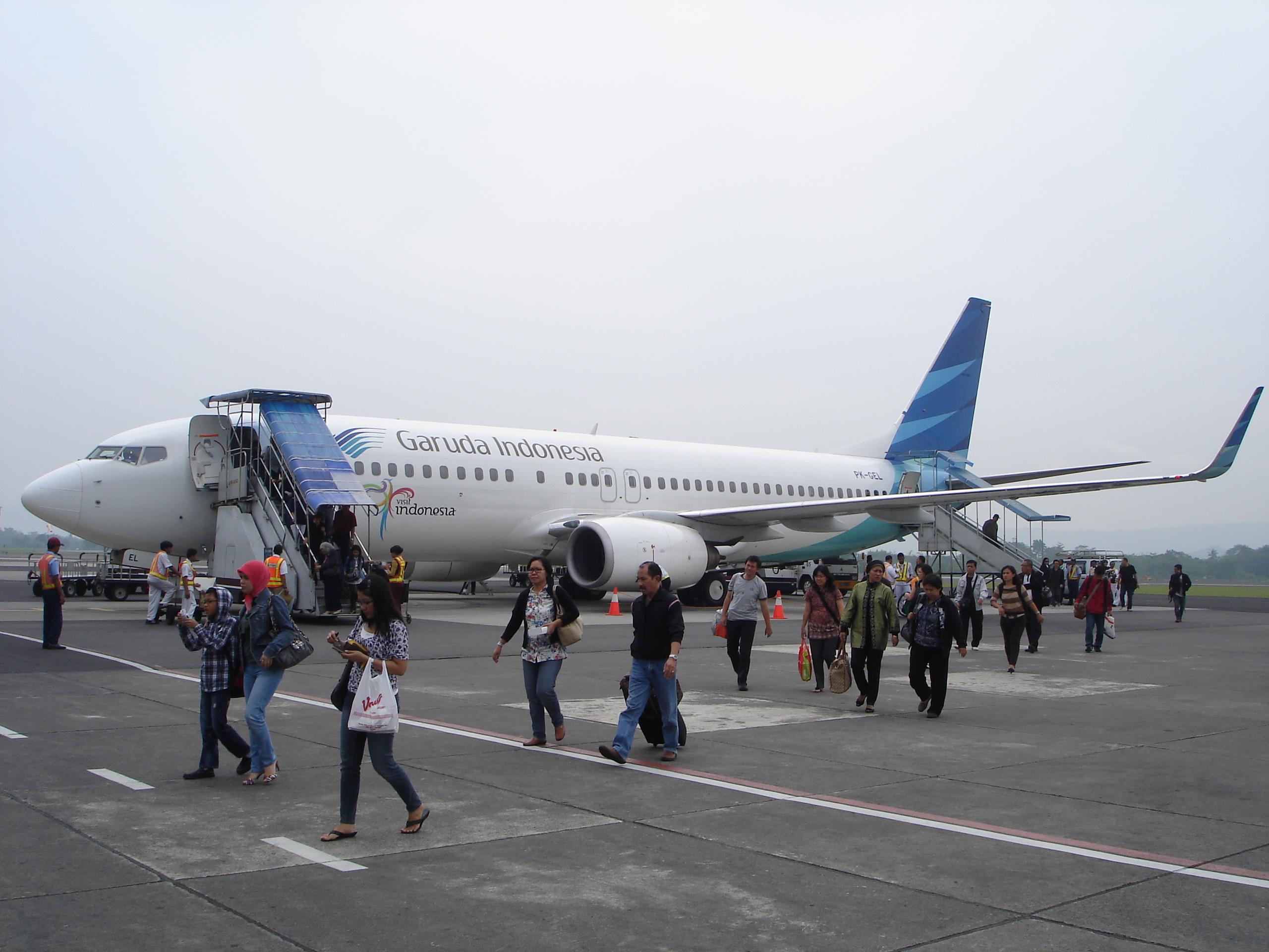 Garuda Indonesia aeroplane landed at Jakarta Soekarno-Hatta Airport.