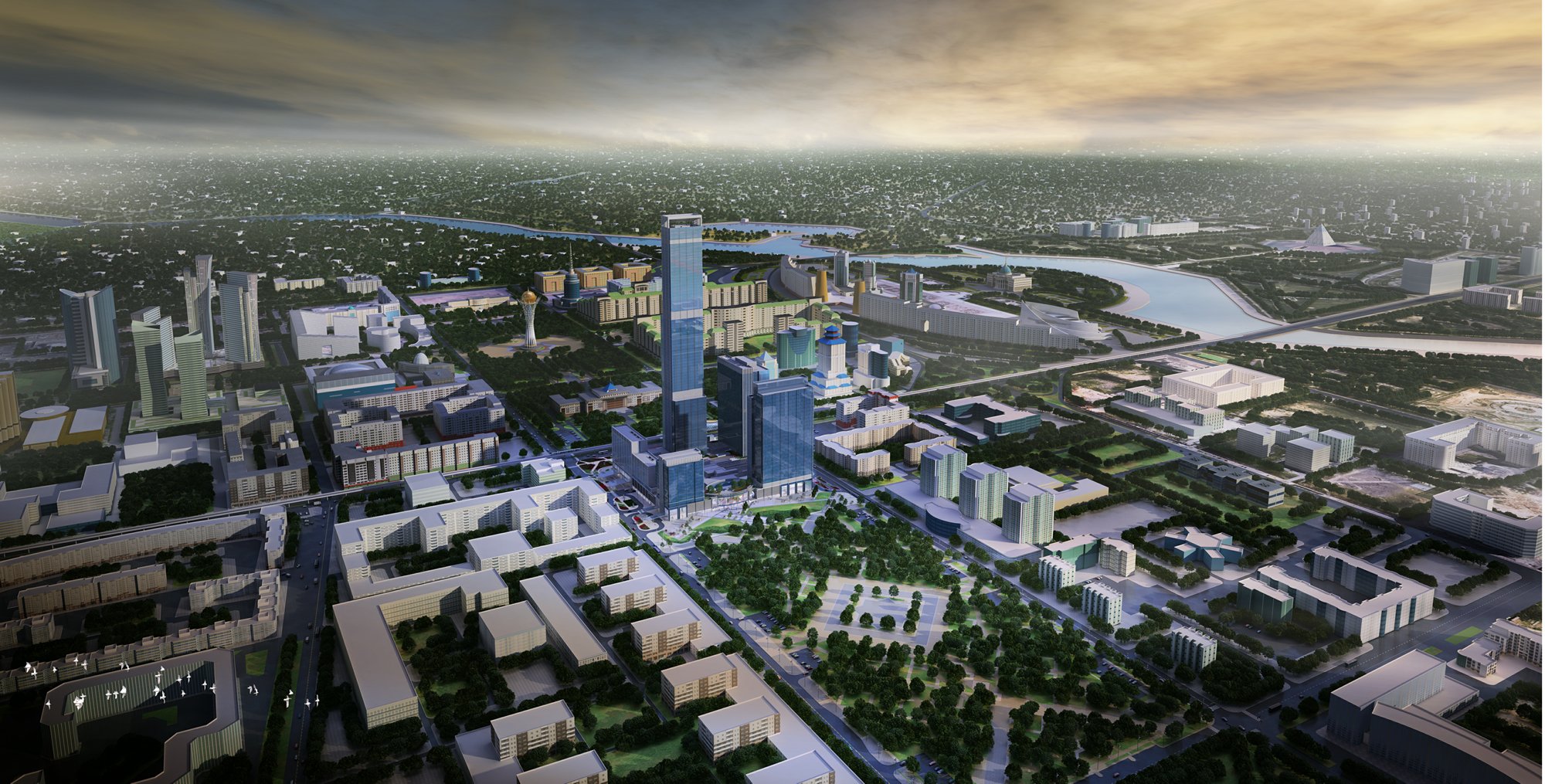 Computer visualisation of city scape showing new towers development.