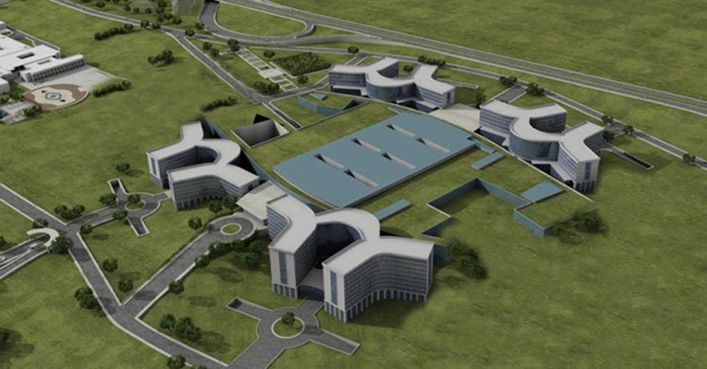 Visualisation of aerial view of hospital buildings