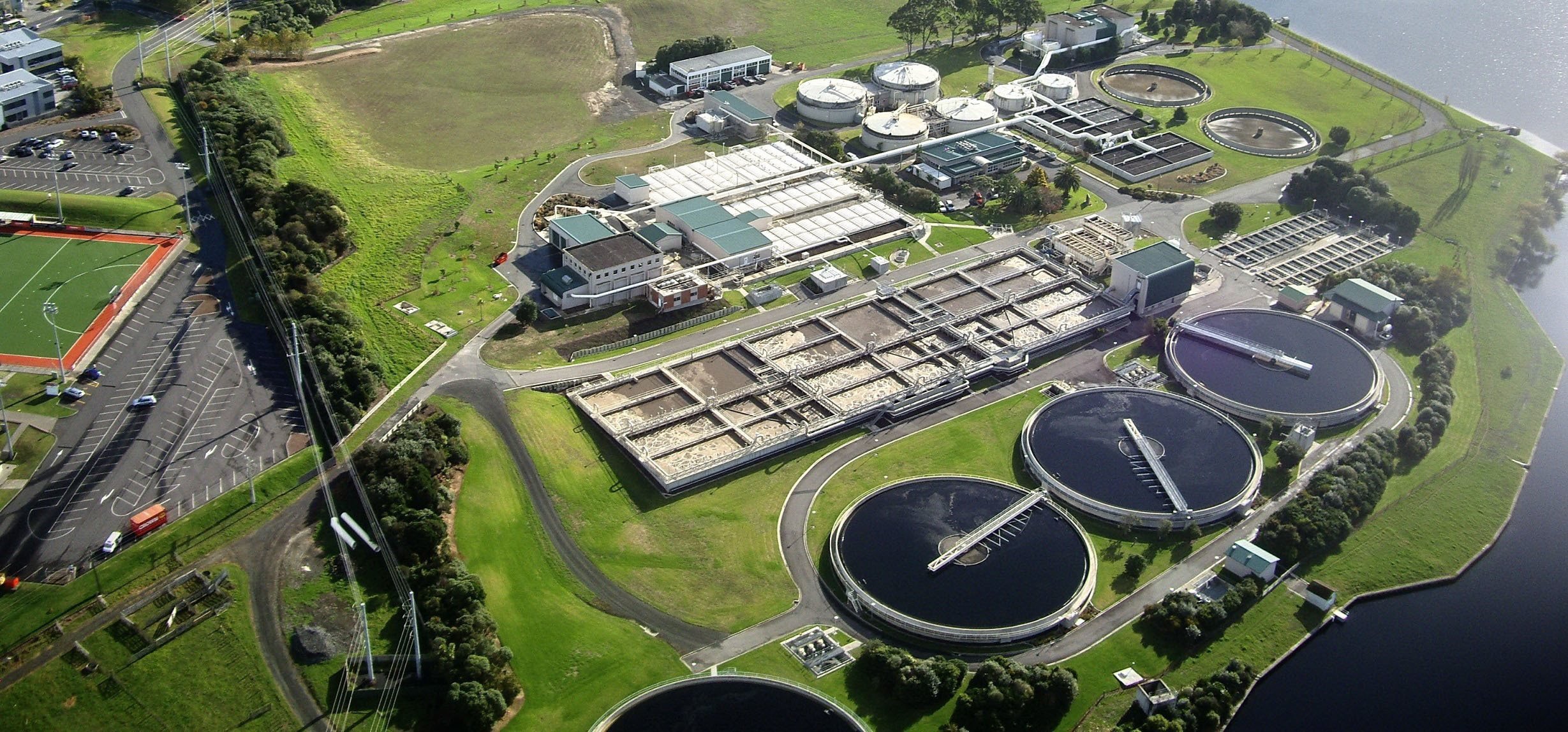 An aerial view of Rosendale wastewater treatment plant in New Zealand