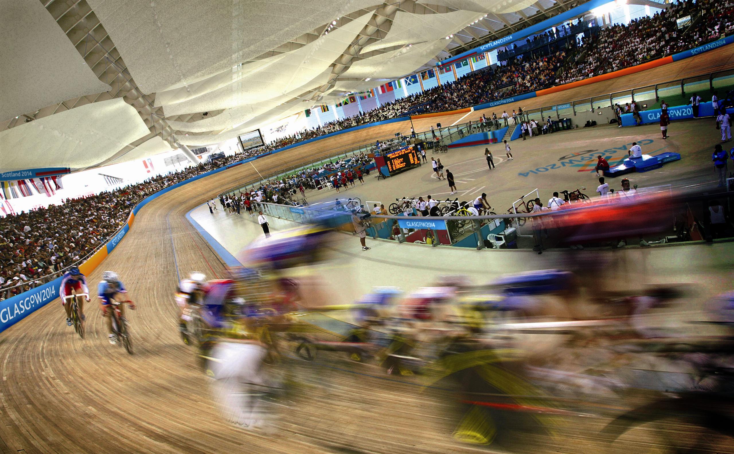 artists' impression of internal view of cyclists using velodrome