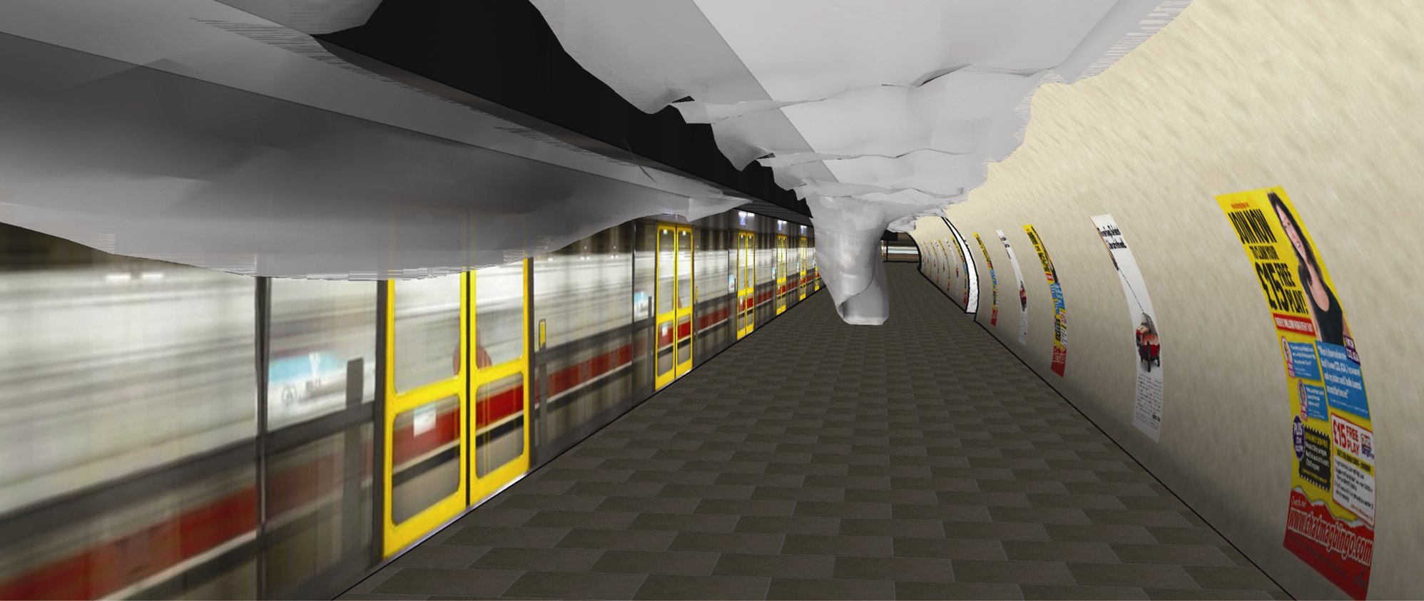 computer generated image of smoke movement on an underground train platform