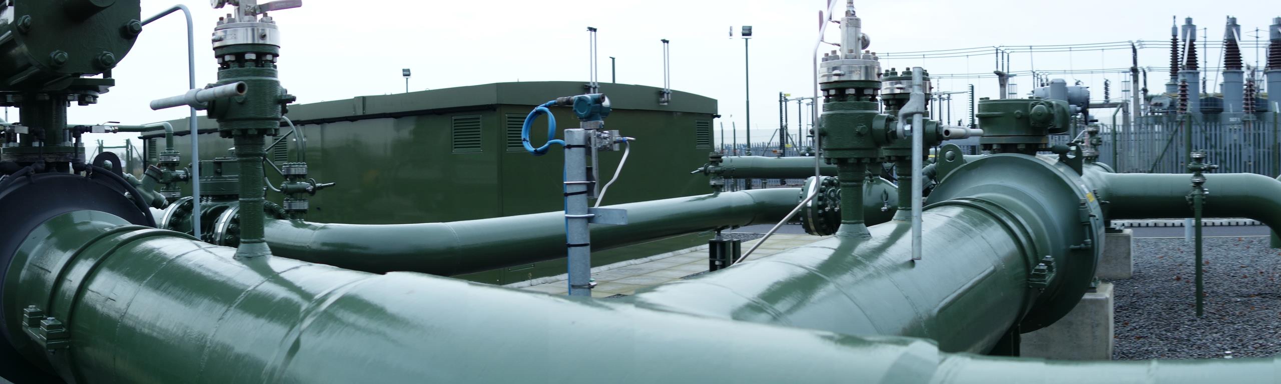 Pipelines at a UK oil and gas transmission and distribution facility