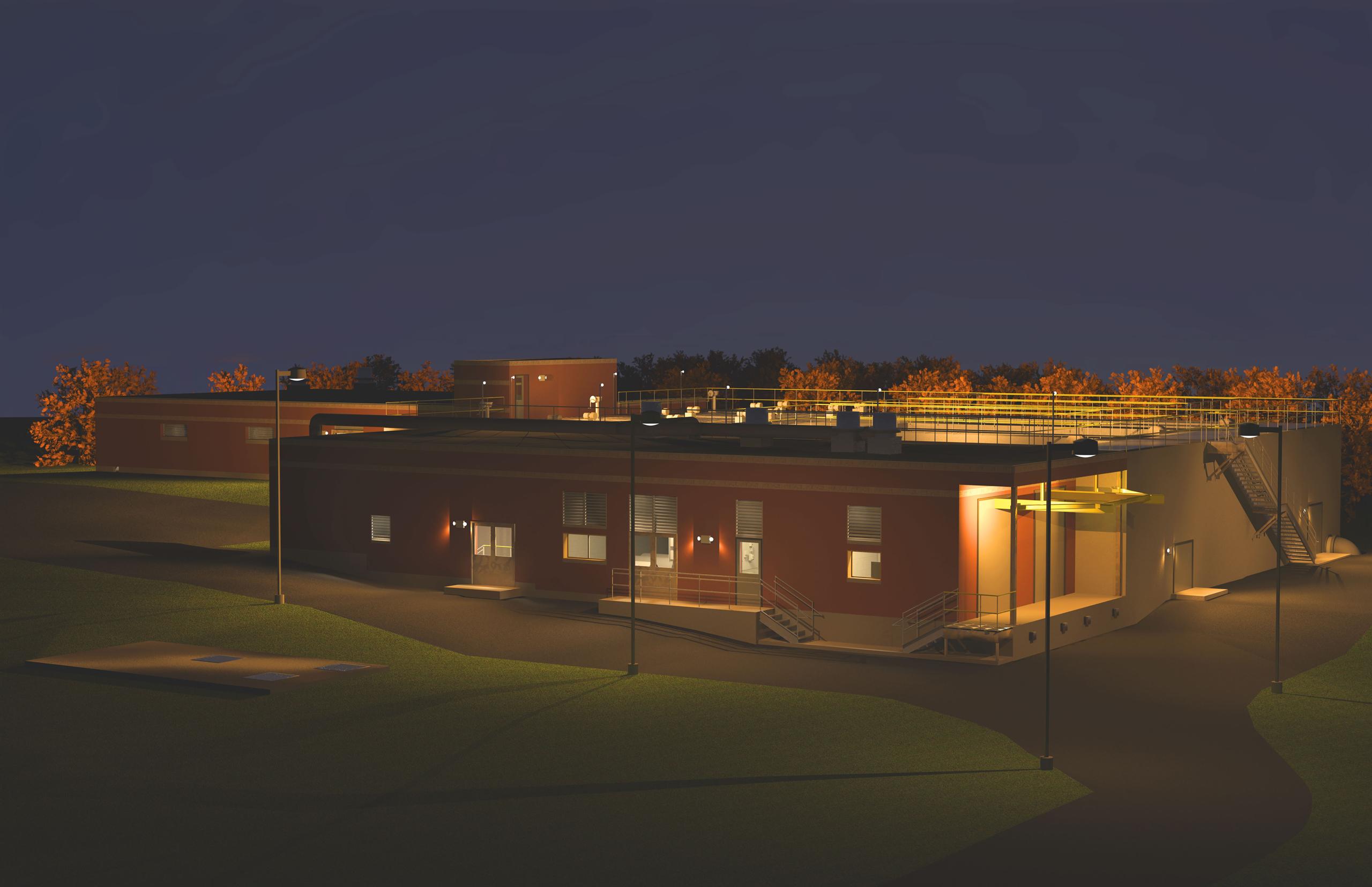 Visualisation of water treatment plant at night