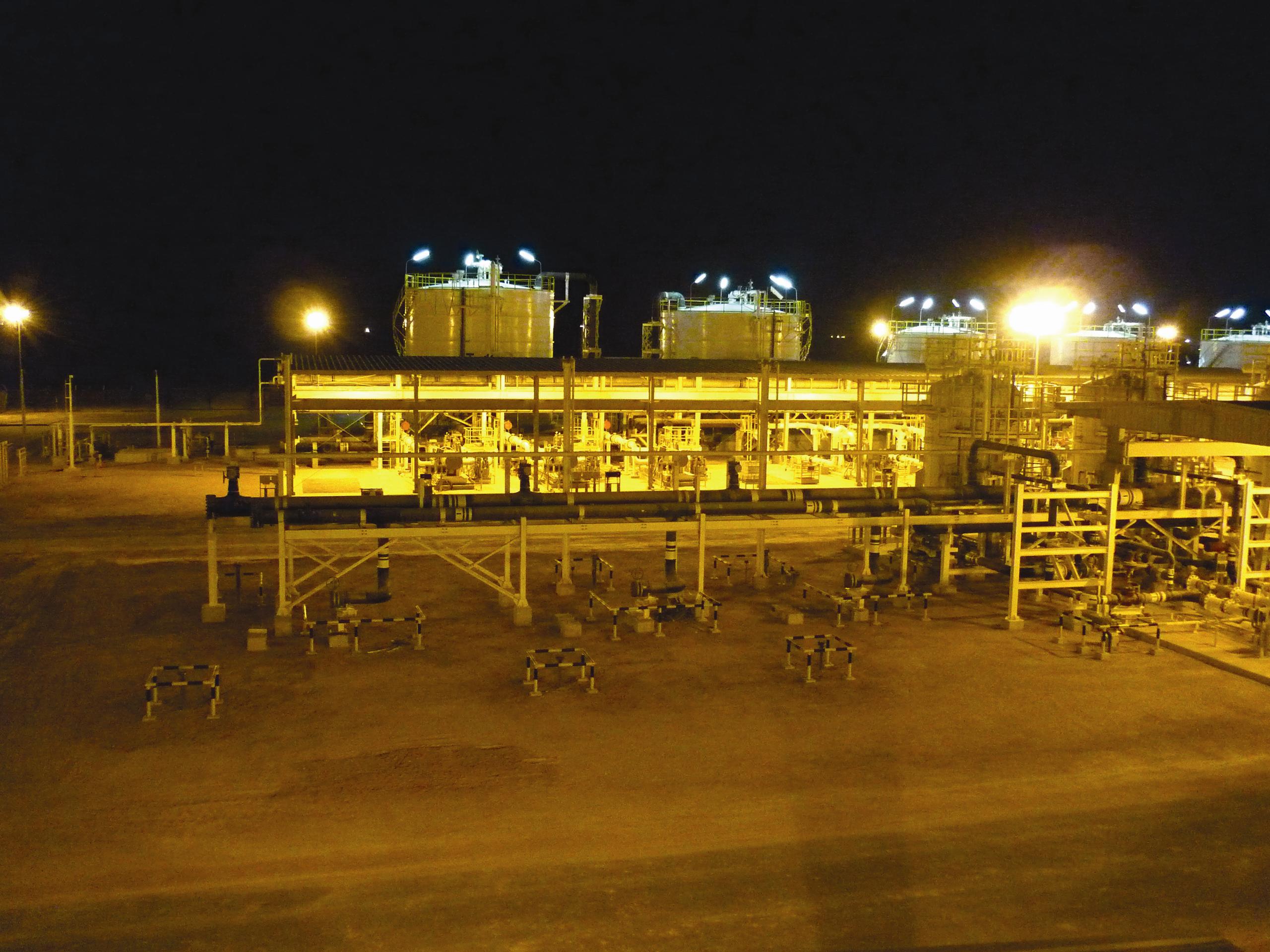 Polymer preparation facility at night
