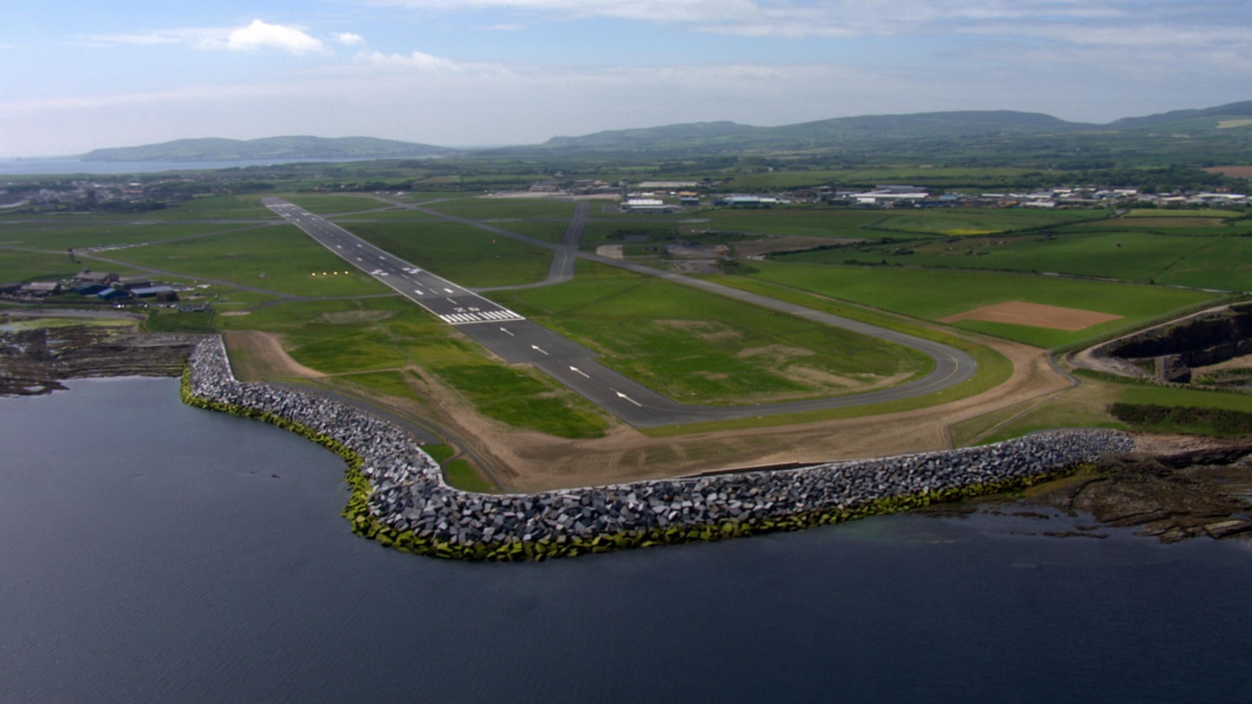 View of the completed Isle of Man runway extension with armoured revetment