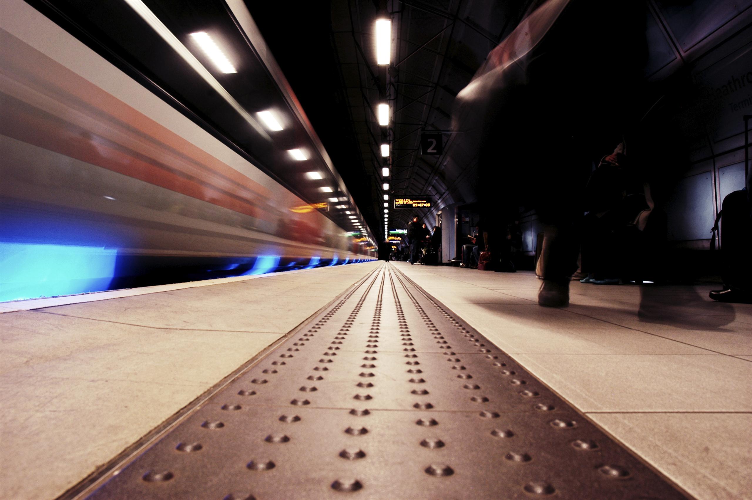Moving train on a London underground platform