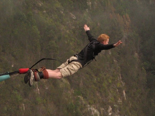 Gareth jumping off the “world’s highest bungee bridge” (Bloukrans Bridge) in South Africa