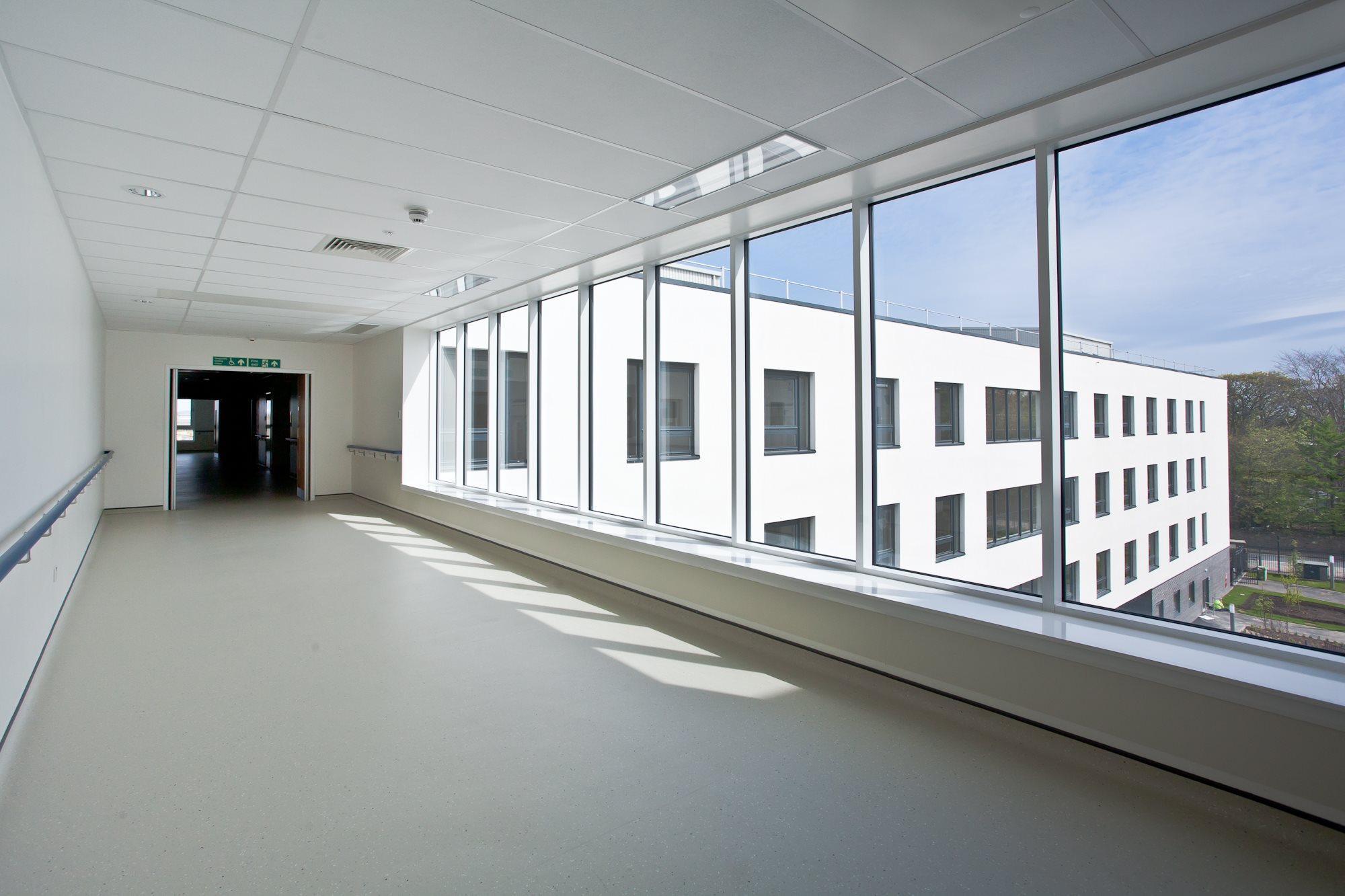 Inside the hospital corridor looking outwards