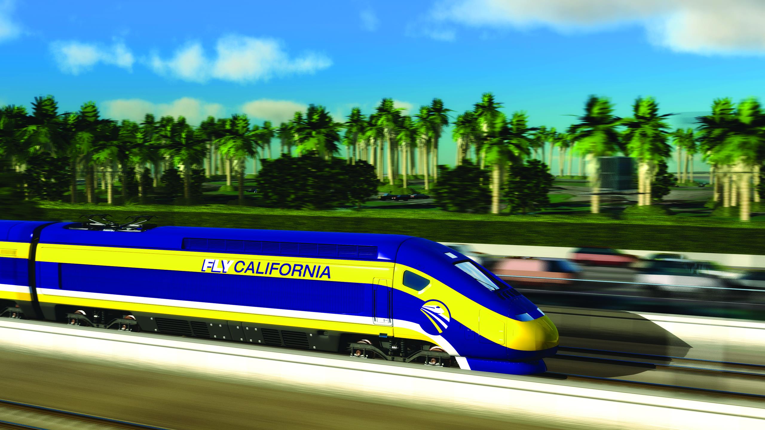 Computerized image of a train on the California high-speed rail