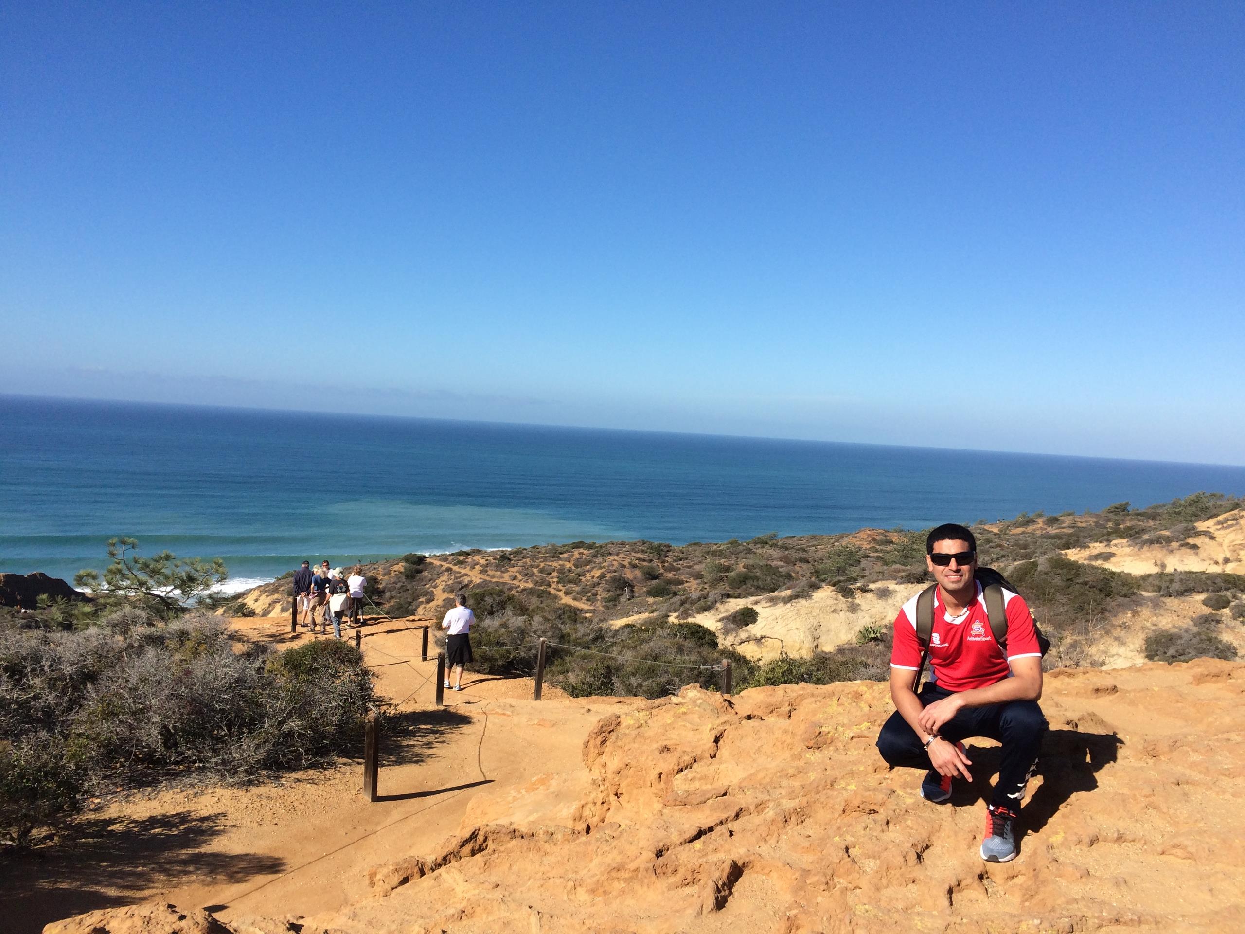 Navdeep hiking on the Torrey Pines trails.