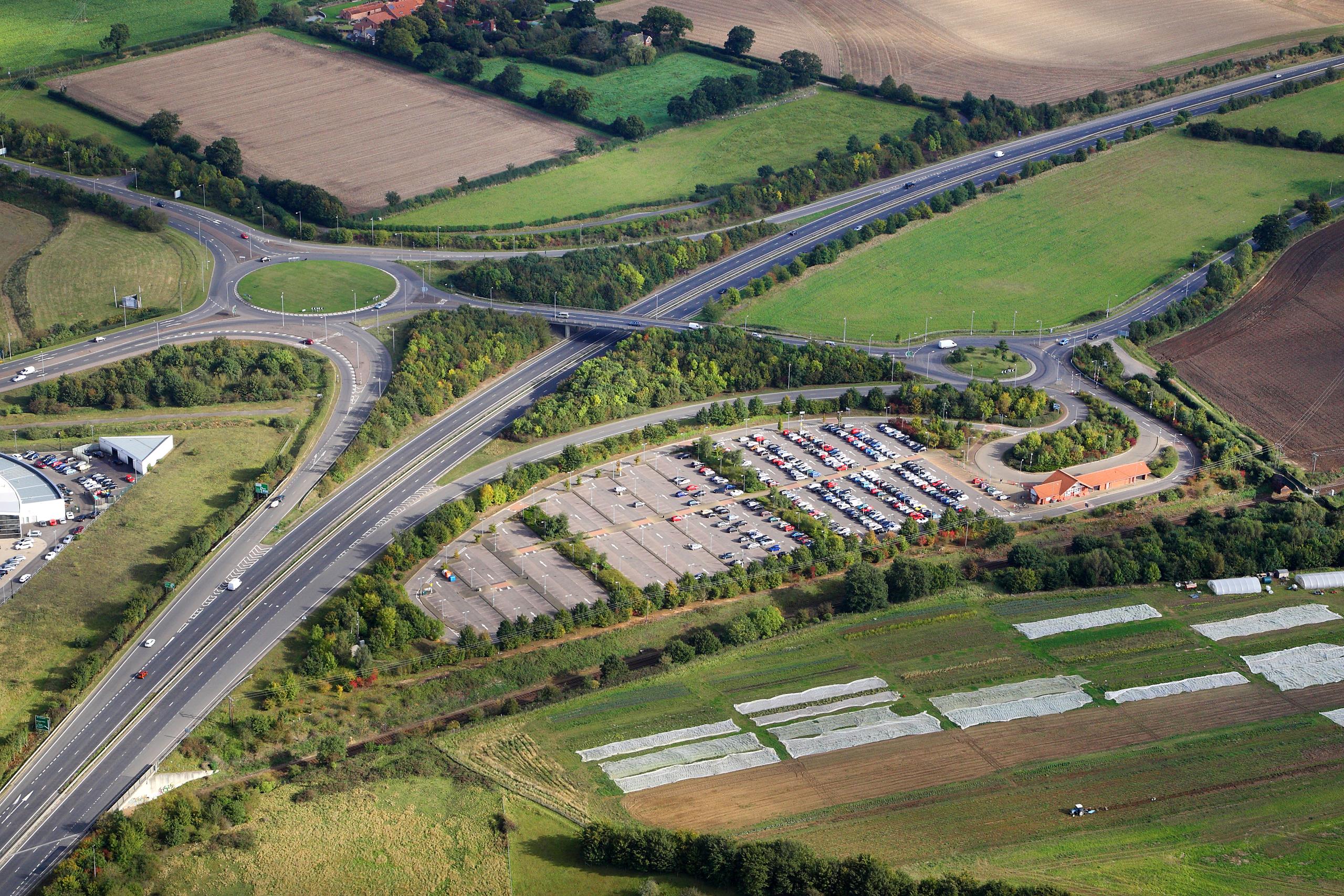 aerial view of a section of the A47