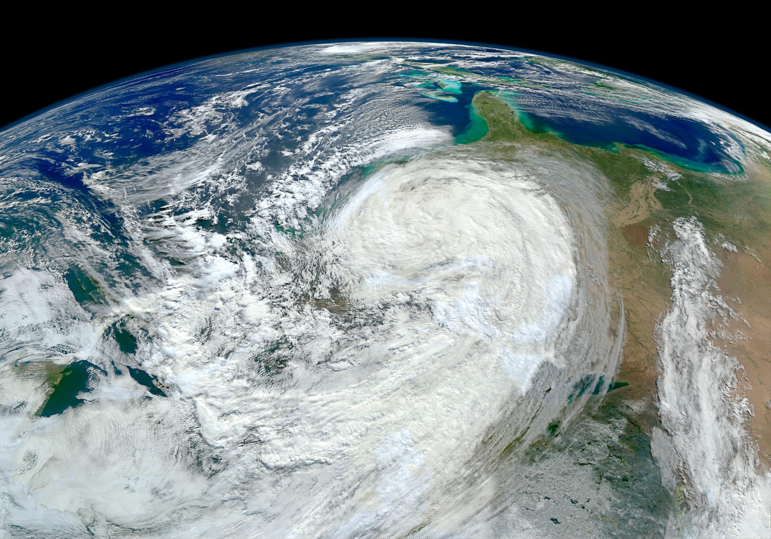 Satellite view of Hurricane Sandy along the East Coast of the United States
