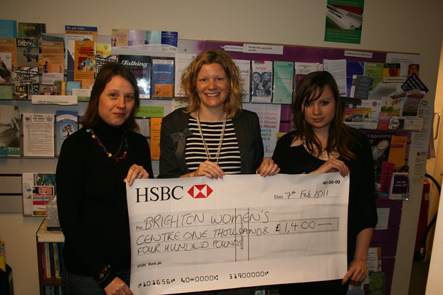 Presenting a charity cheque with colleagues