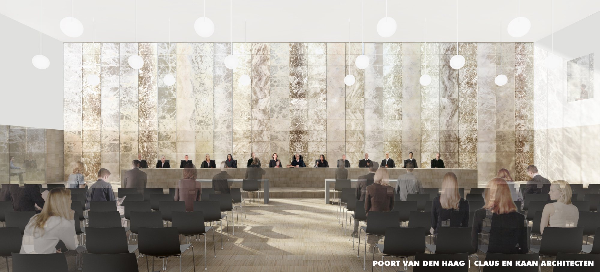 Architect's visualisation of courtroom interior