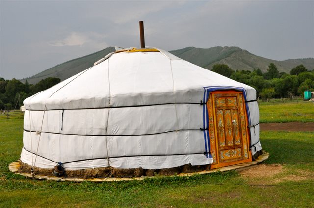 outside view of typical Mongolian yurt dwelling