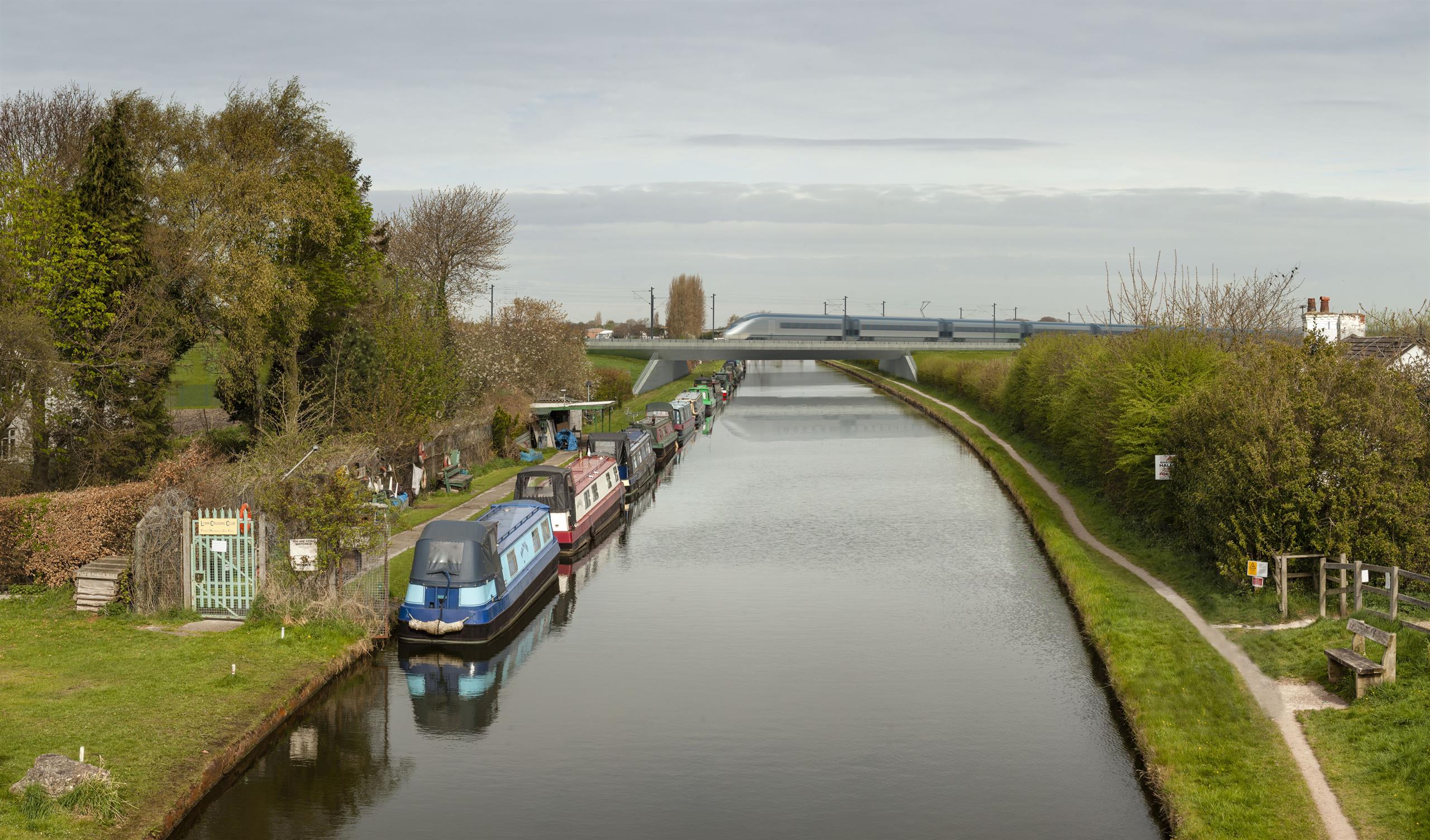 artist's impression of HS2 crossing a canal