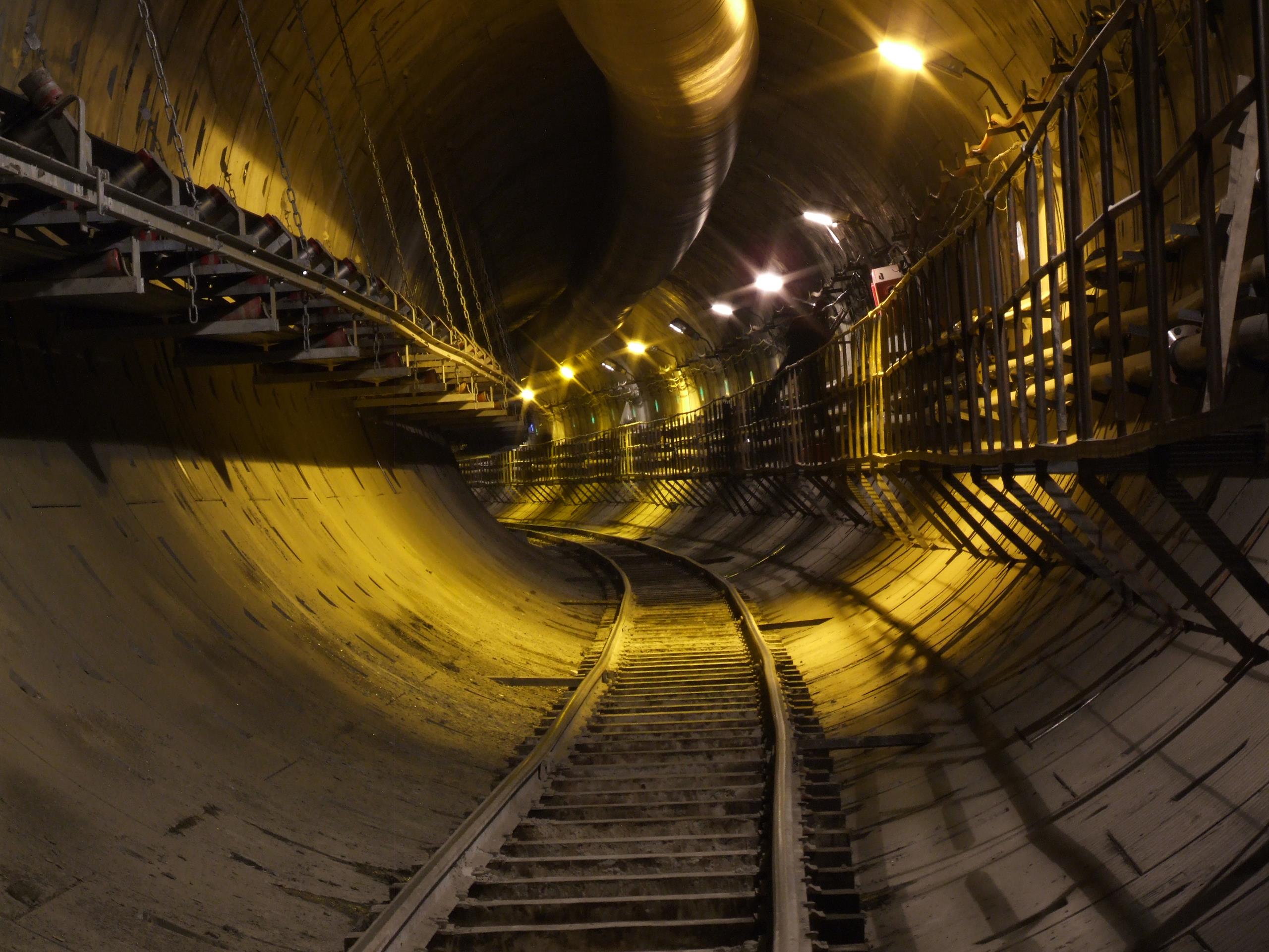 Rail tunnel with track installed