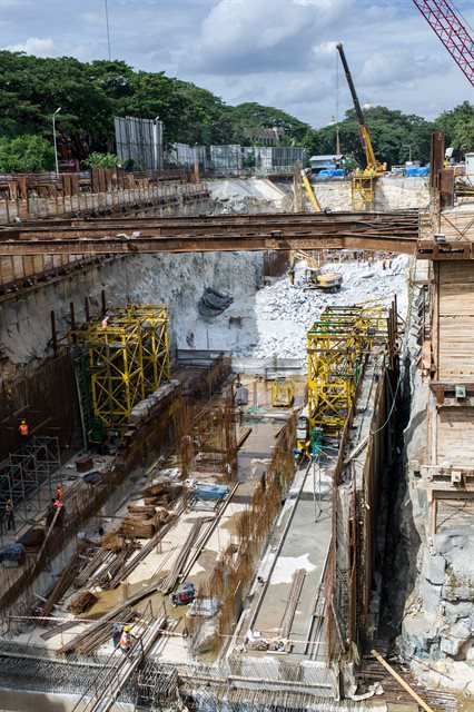 view of underground station excavation and construction