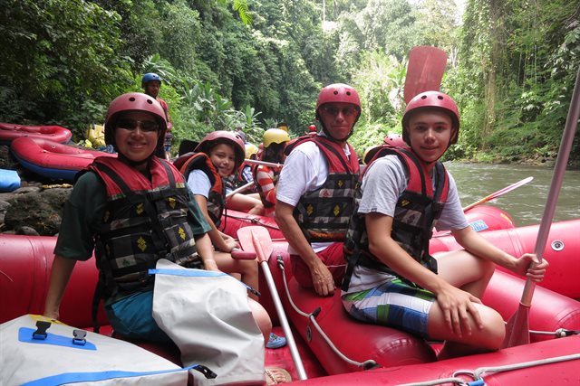 Peter and family white water rafting in Bali