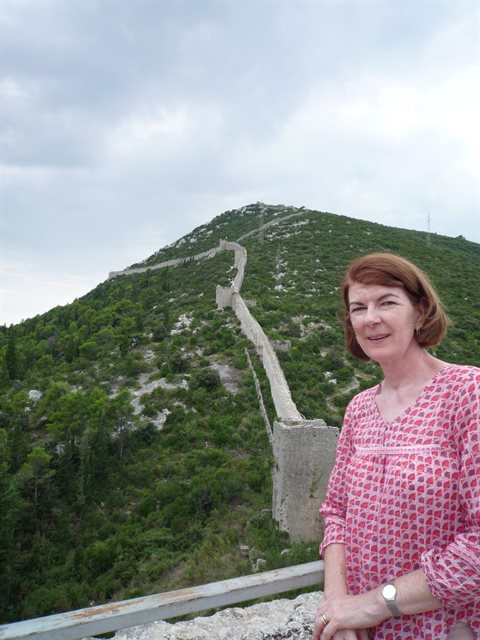 Liz at Ston in Croatia – a 5km long medieval wall which was built to defend sea salt pans and was impressive all the same.