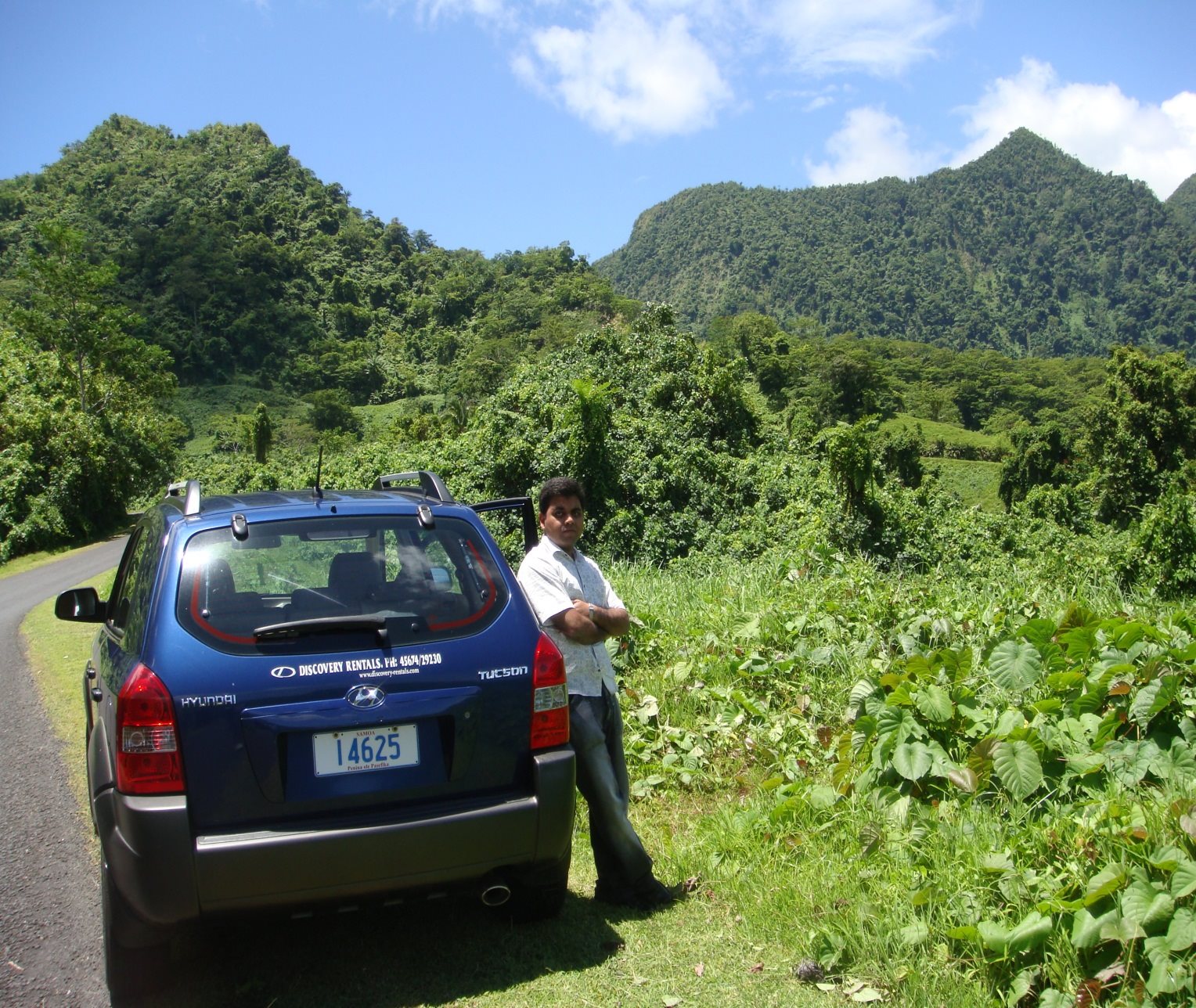Tuhin on a long drive through the woods in American Samoa.